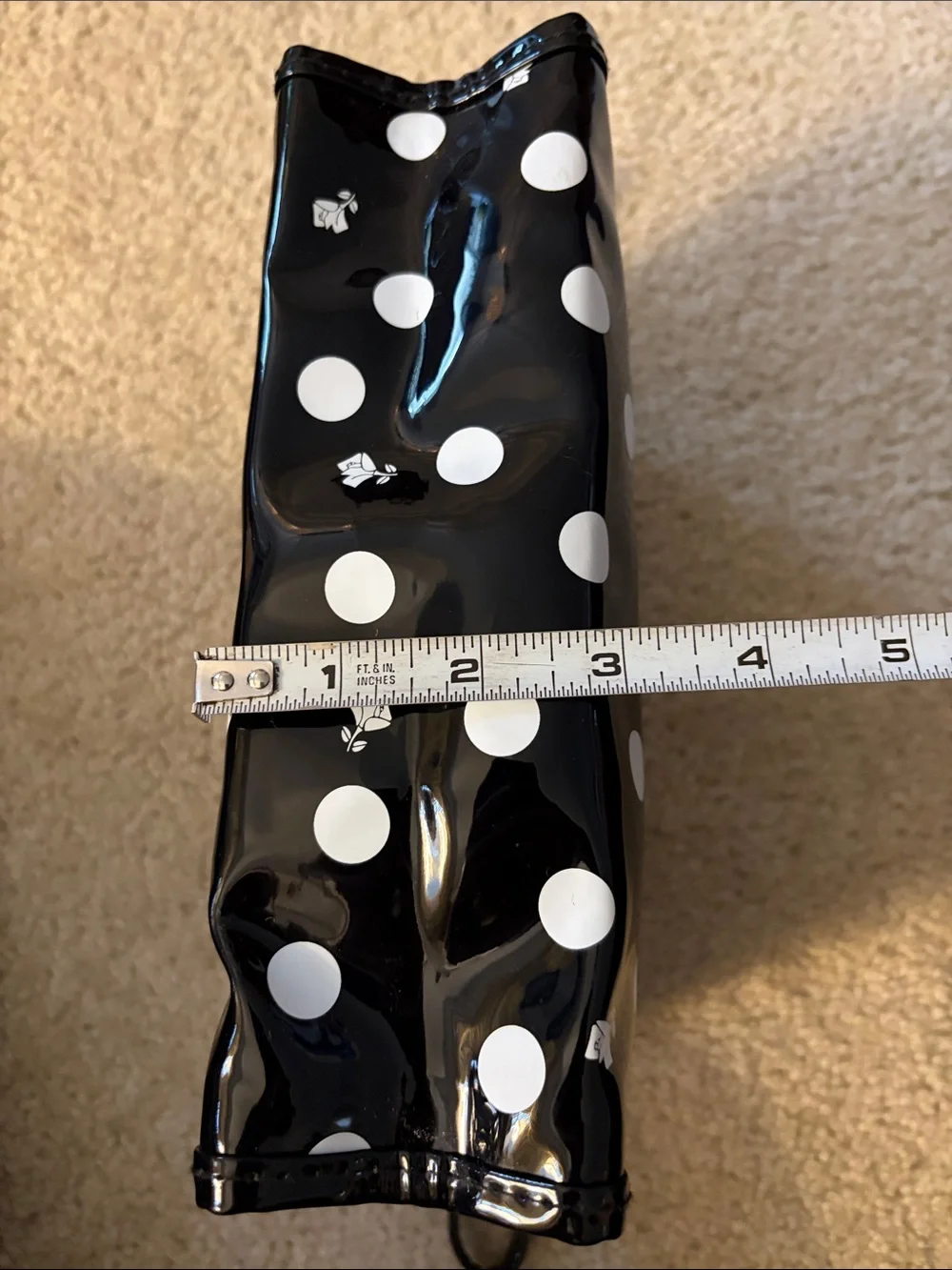 Lancome Black & White Rose Polka Dot Glossy Wristlet Pouch/Cosmetic Bag NWOT